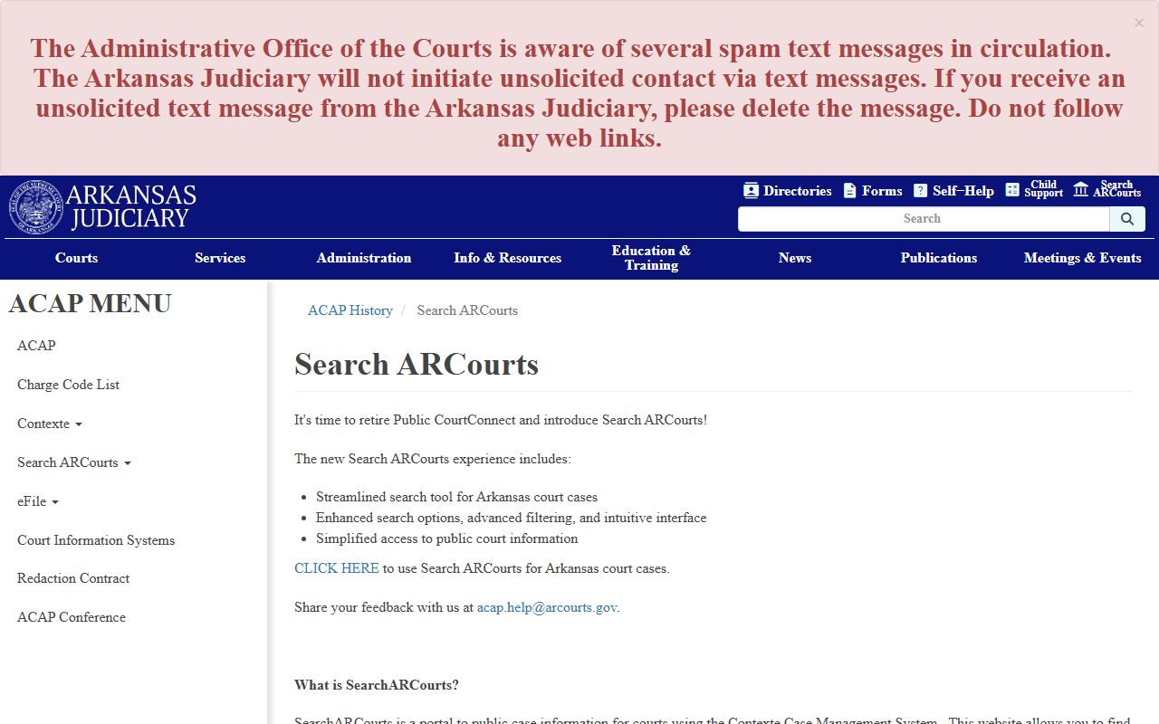 Arkansas County court records after arrest Search ARCourts information page